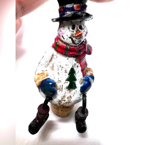Christmas Snowman Dangler Hand Painted Bottle Topper Stoppers Cork Wine Holiday - Picture 6 of 11